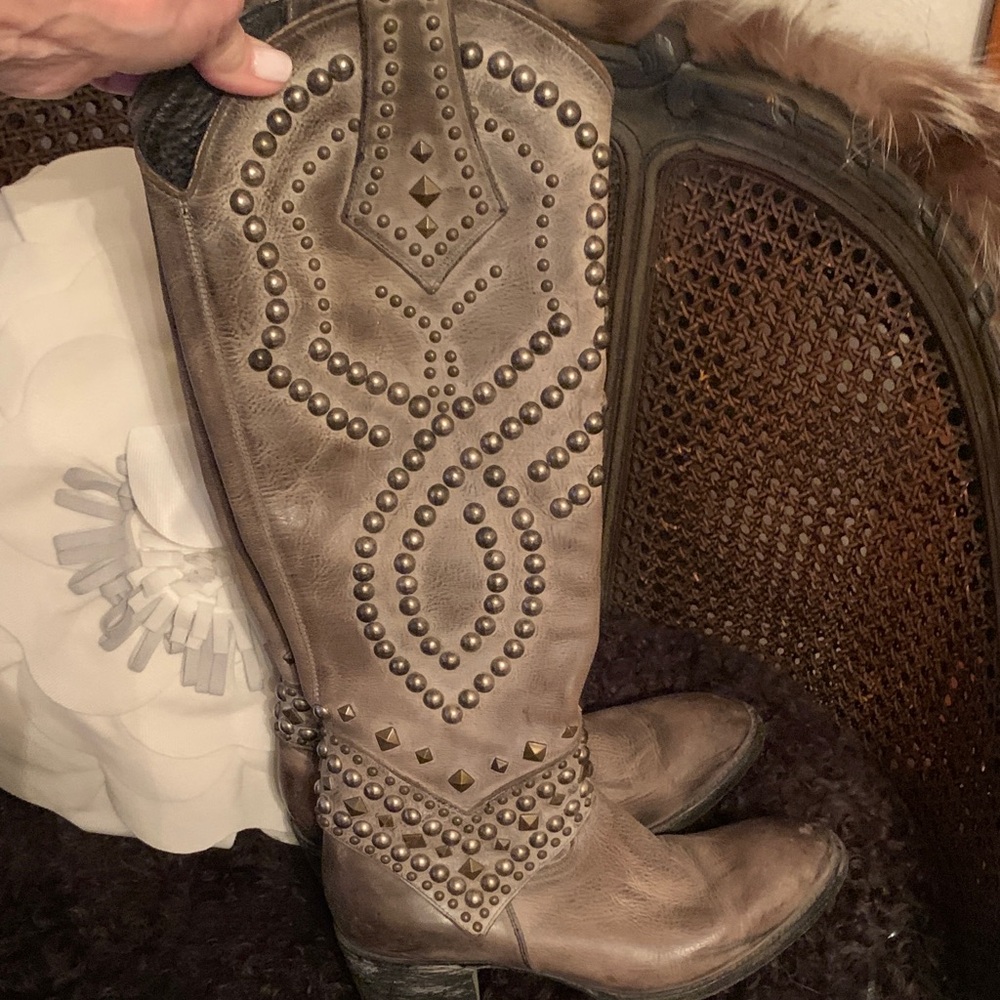 Old Gringo Gray Studded Leather Western Heeled Boots - Picture 6 of 6